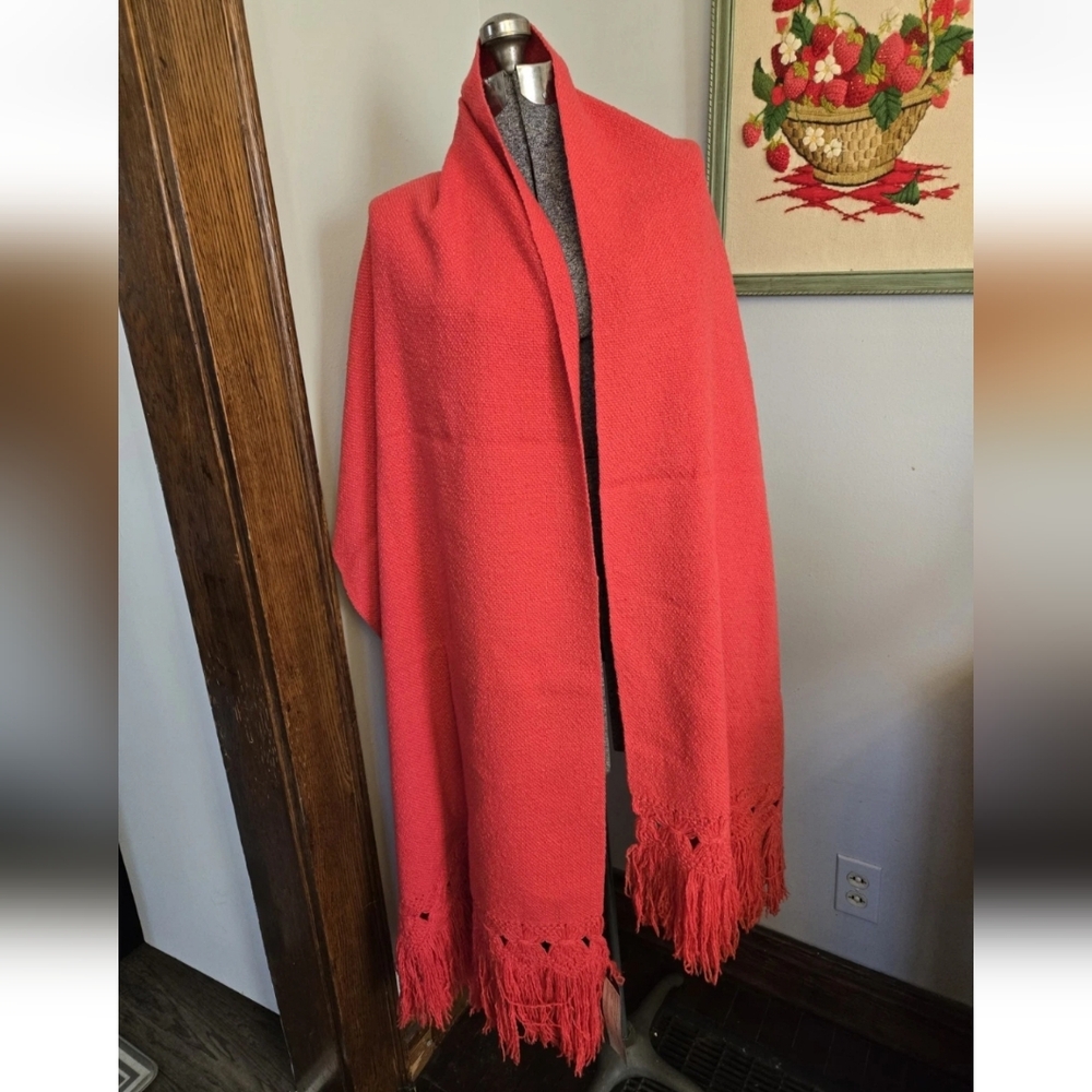 100% Alpaca New Bright Red Pink Blanket Shaw 80x20 Inches